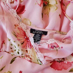 Sexy & Sweet PINK Floral Long Dress Spaghetti Straps Sequins Glamor Angel Medium